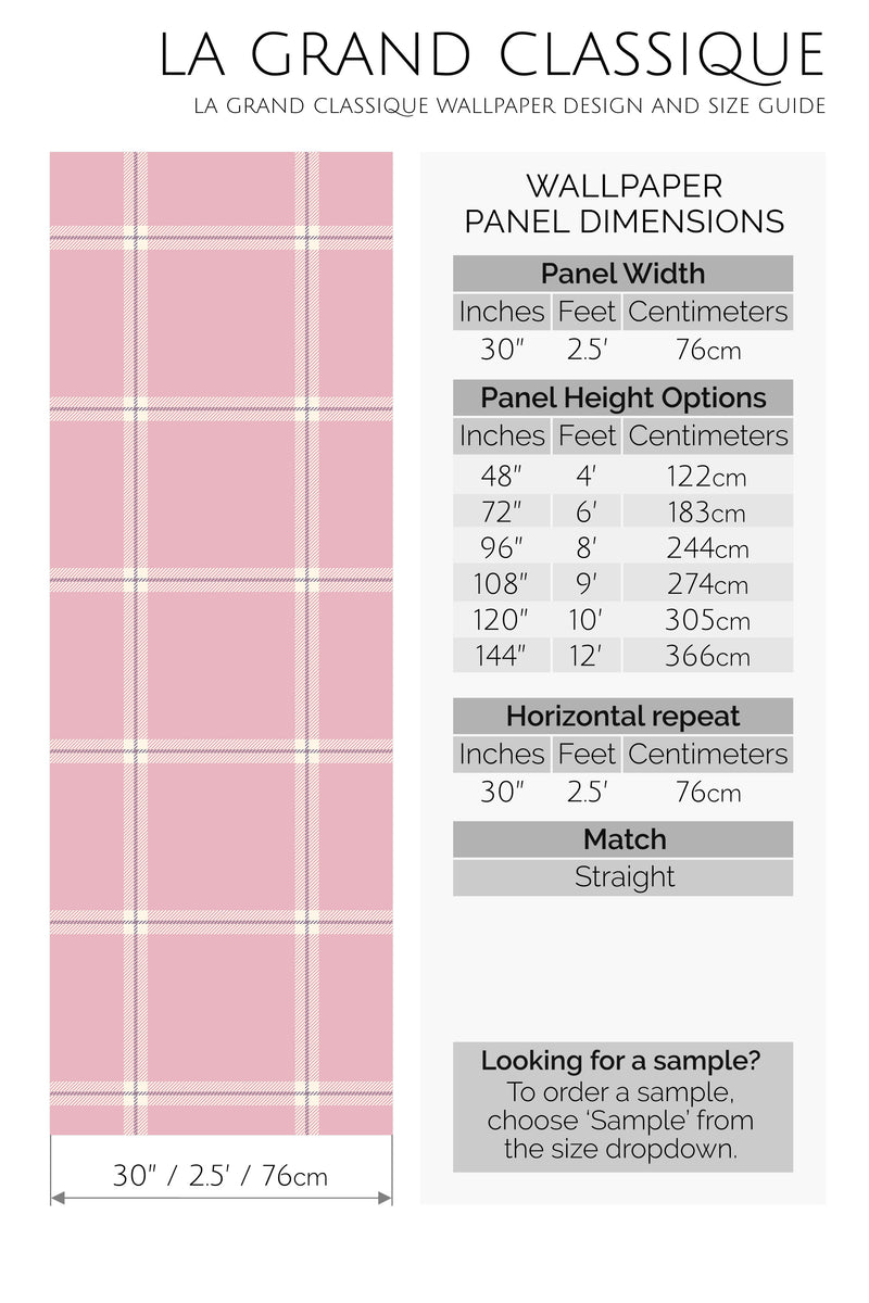 pink plaid peel and stick wallpaper specifiation