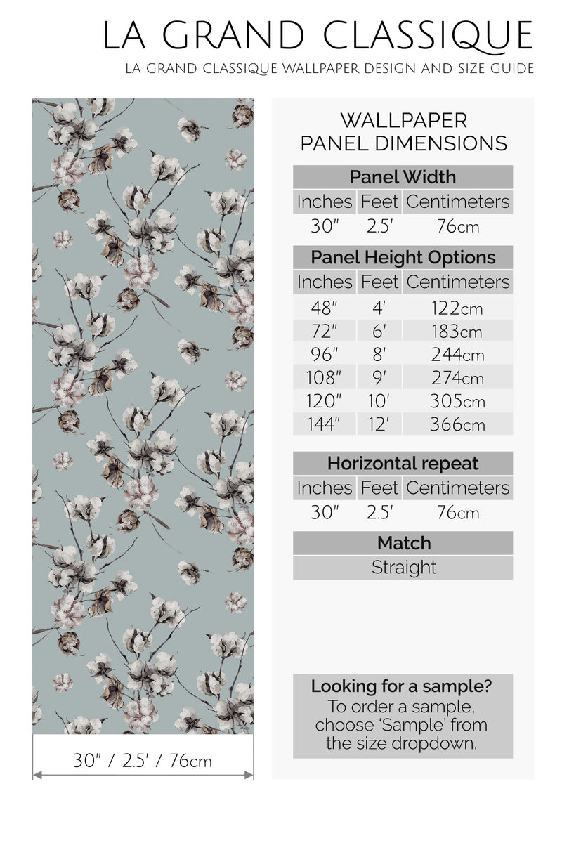 cotton tree peel and stick wallpaper specifiation