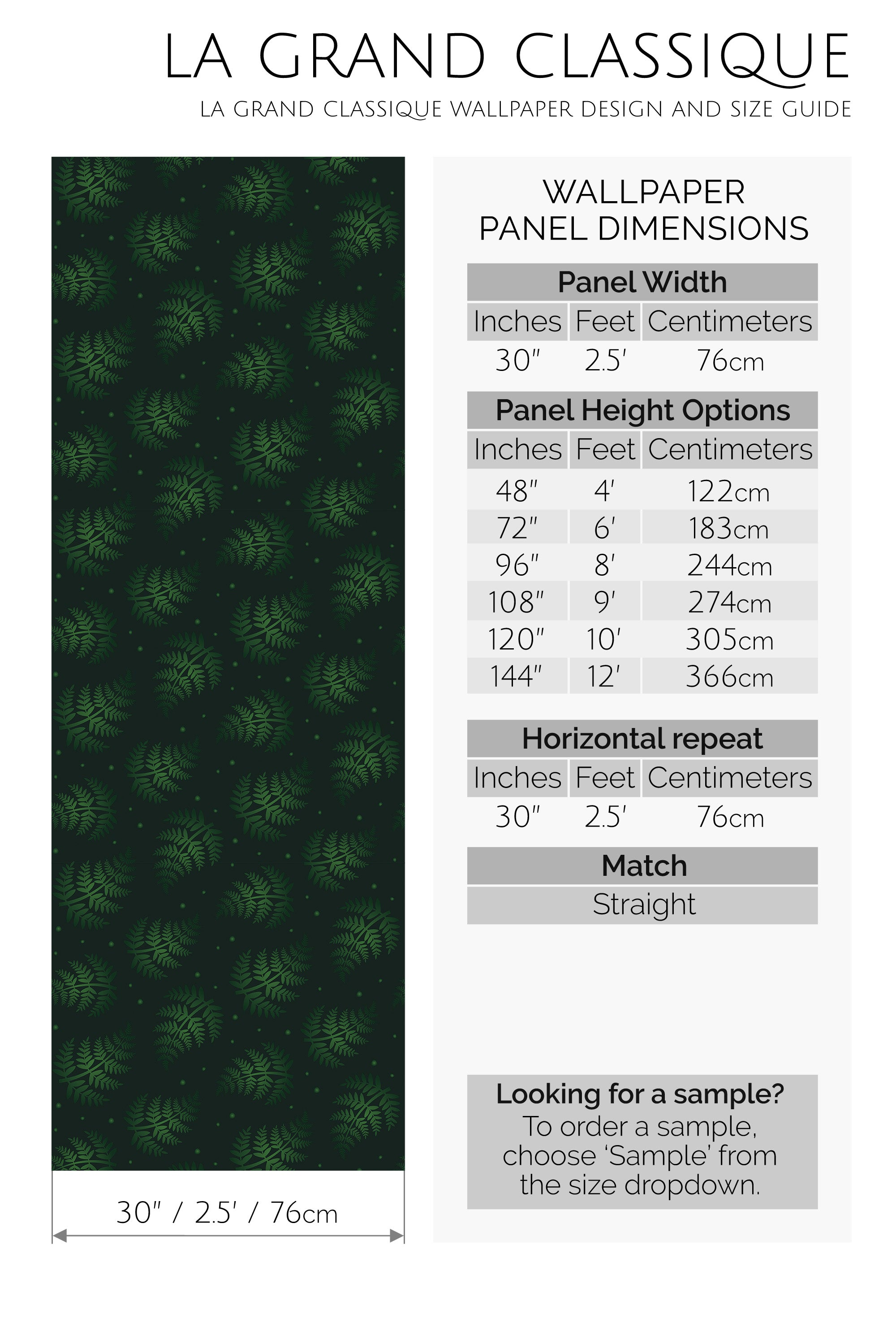 dark green ferns peel and stick wallpaper specifiation