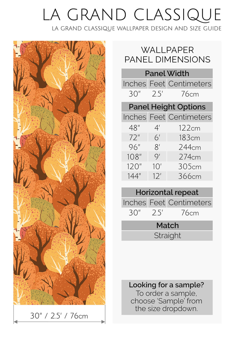 autumn forest peel and stick wallpaper specifiation