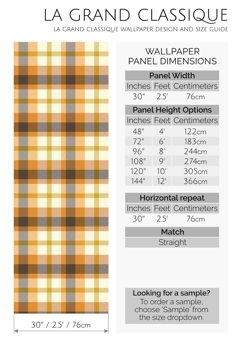 orange autumn plaid peel and stick wallpaper specifiation