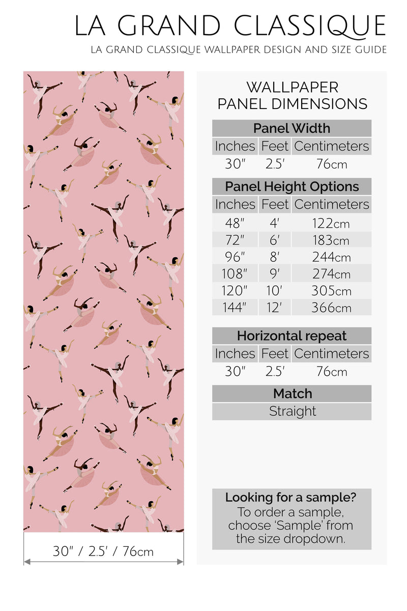 pink inclusive ballerina peel and stick wallpaper specifiation