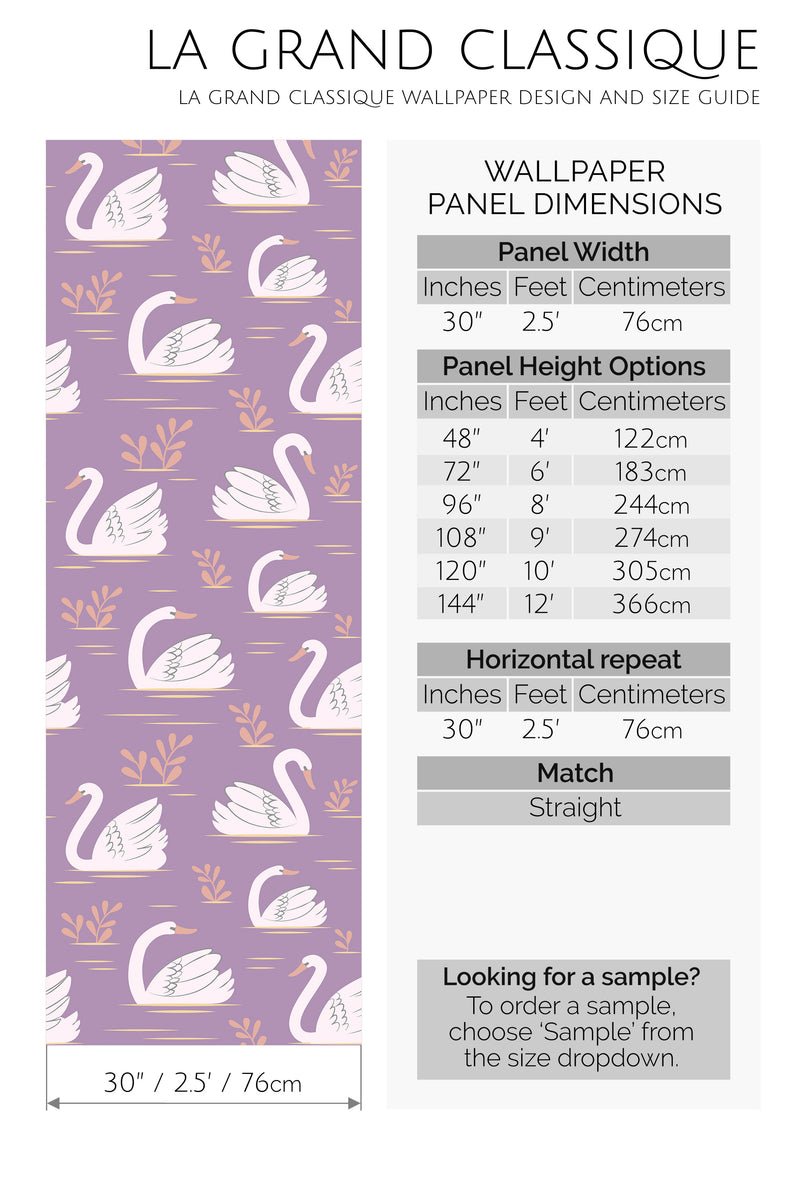 purple swan peel and stick wallpaper specifiation