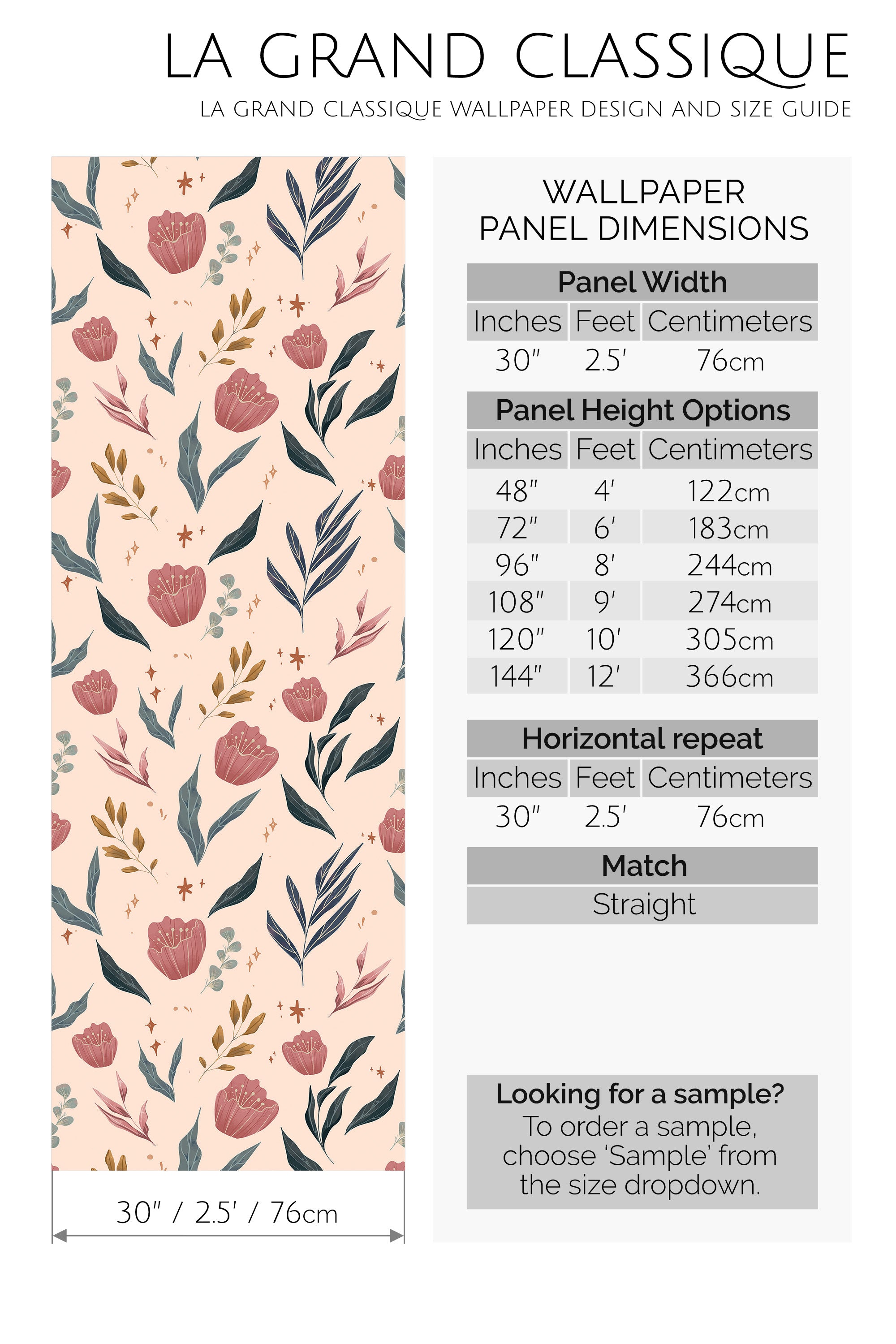 peachy bouquet peel and stick wallpaper specifiation