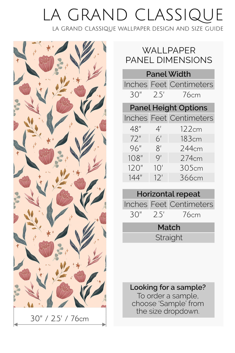 peachy bouquet peel and stick wallpaper specifiation