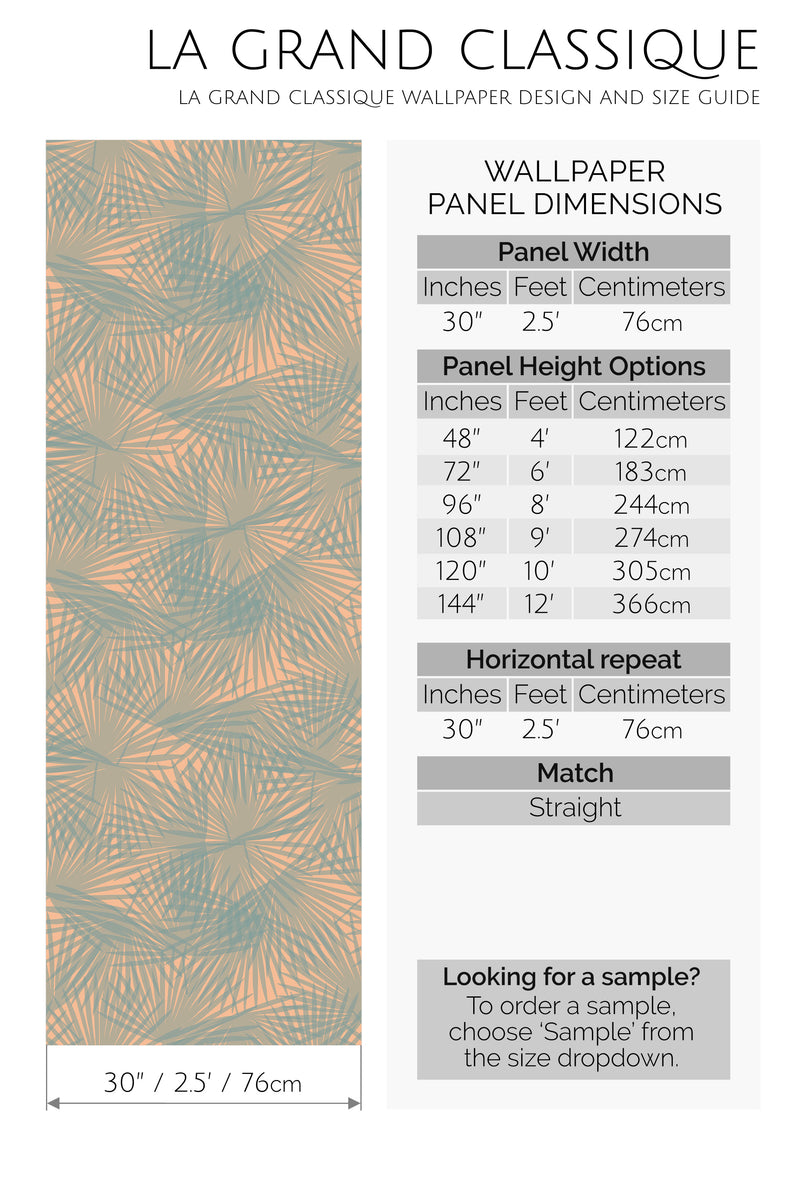 palms on peach peel and stick wallpaper specifiation