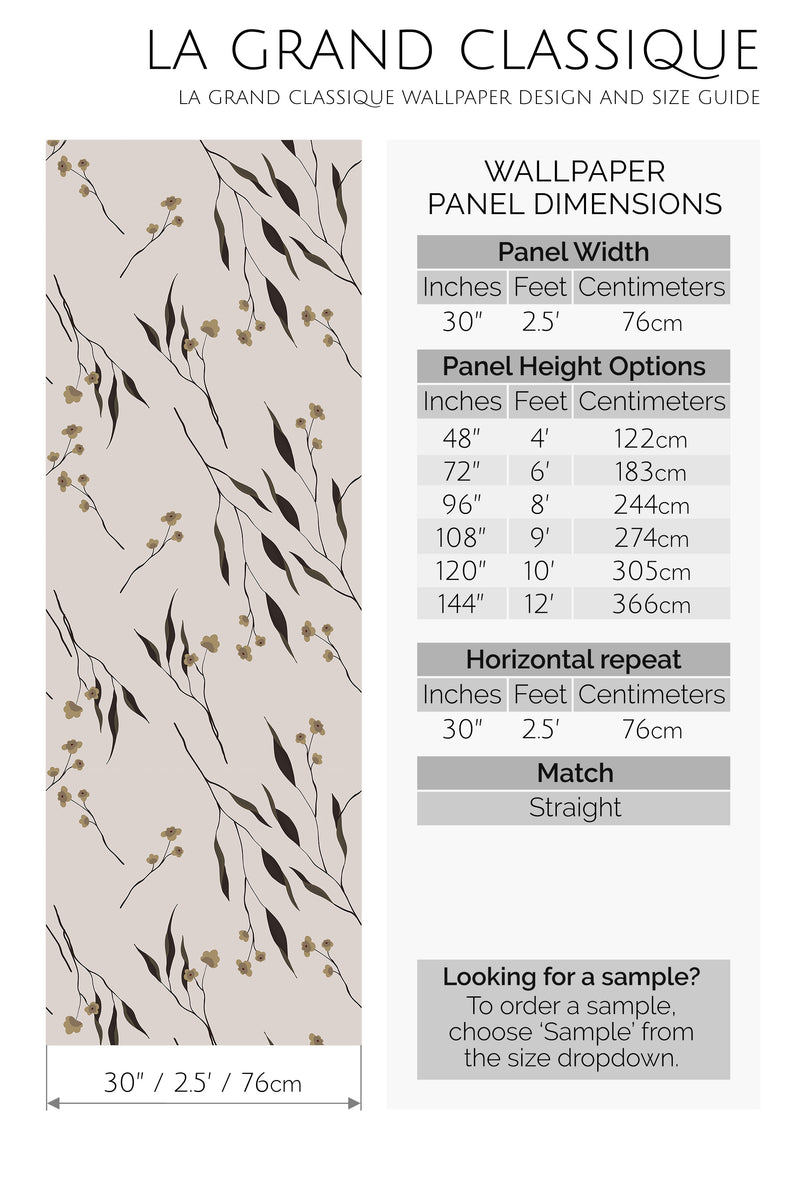 neutral delicate flower peel and stick wallpaper specifiation