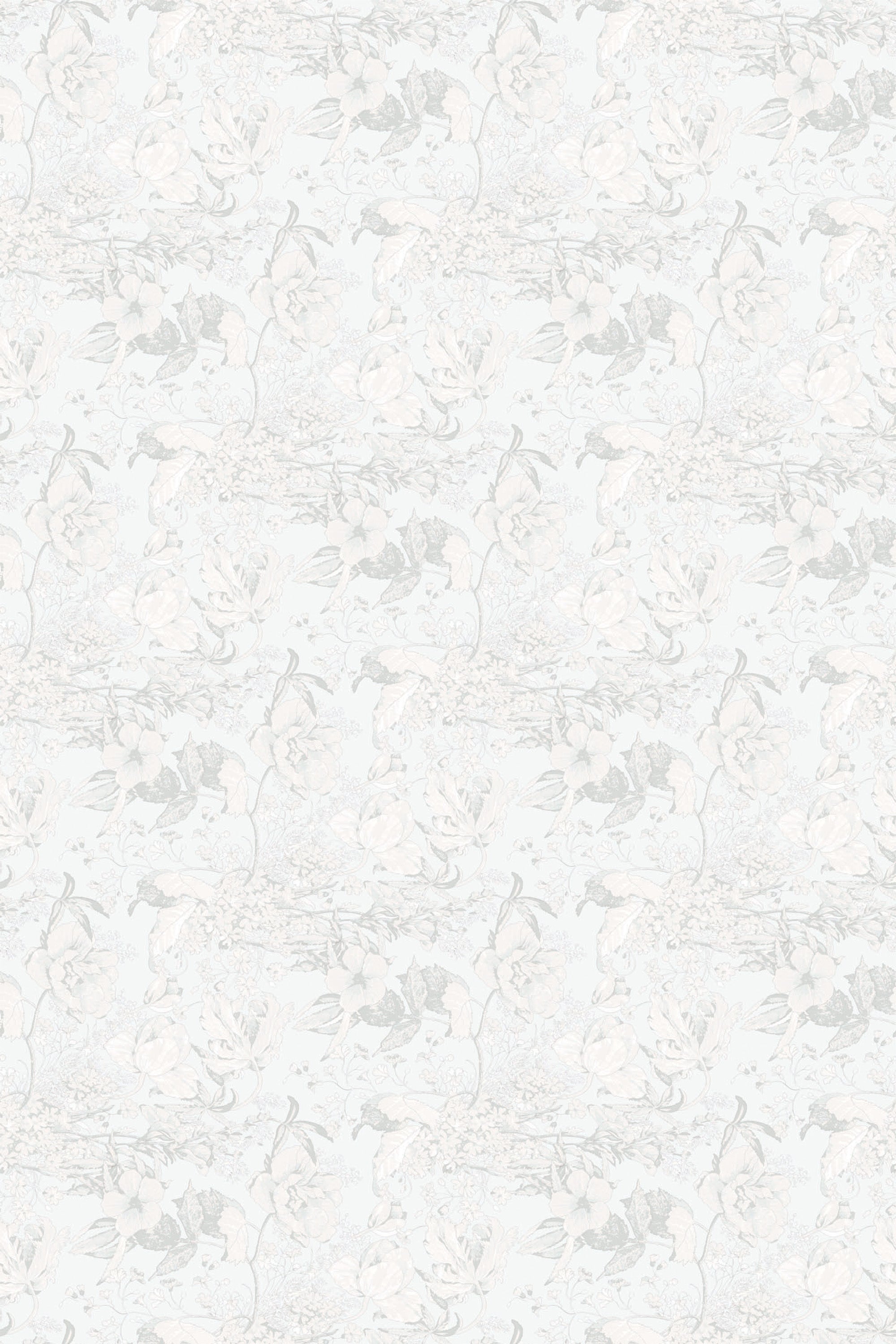 A pattern of soft pastel flowers and leaves on a pale background, creating a delicate vintage spring theme for a peel and stick removable wallpaper.