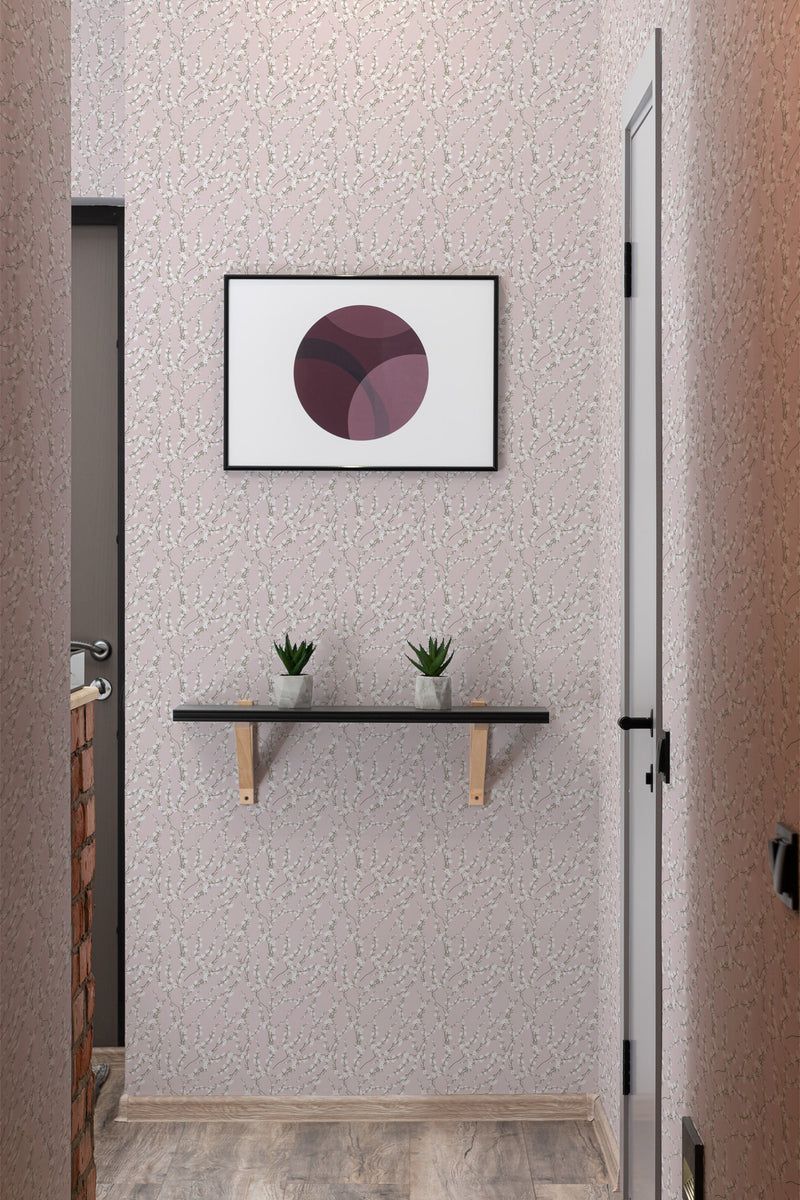 wallpaper blooming spring tree pattern hallway entrance minimalist decor artwork interior