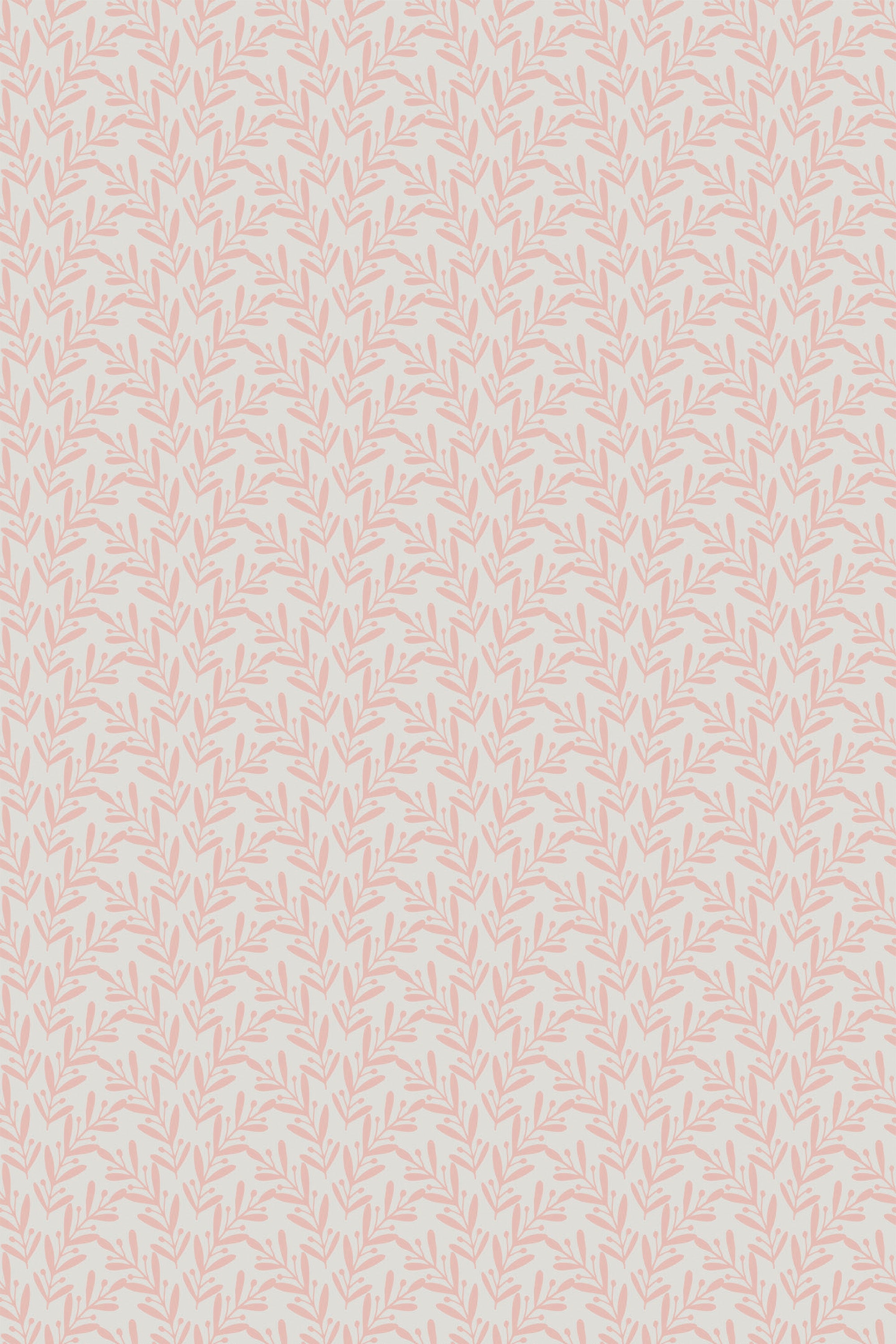 A seamless pattern of stylized spring leaves in pastel pink on a subtle cream background, forming an elegant, minimalist design for a peel and stick removable wallpaper.