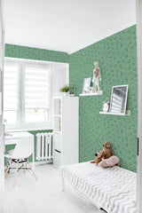 removable wallpaper green retro floral pattern kids room desk bed bookshelf toys