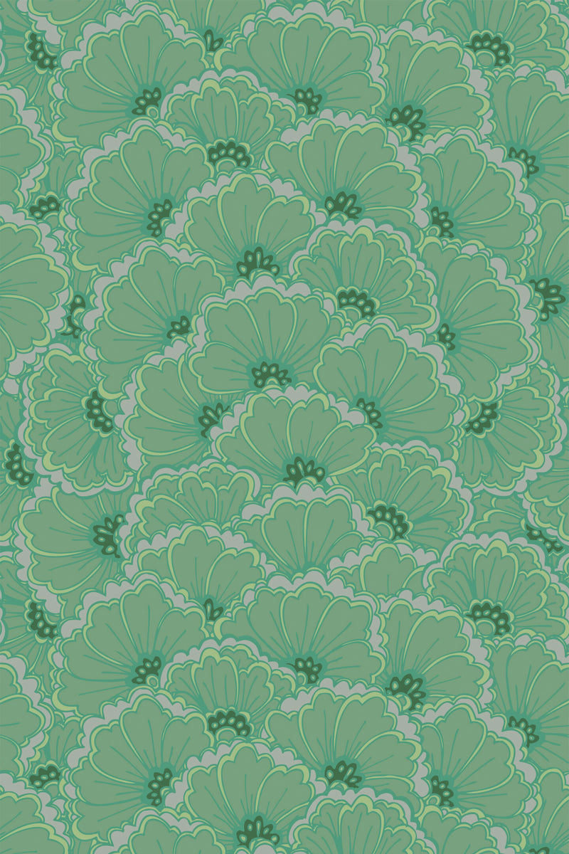 green retro floral wallpaper pattern repeat