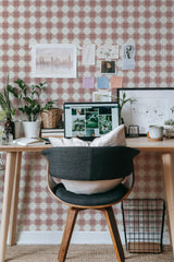 modern home office desk plants posters computer plaid geometry stick on wallpaper