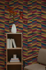 self-adhesive wallpaper bold triangle pattern bookshelf armchair decorative plant interior