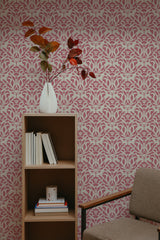 self-adhesive wallpaper aesthetic floral linocut pattern bookshelf armchair decorative plant interior