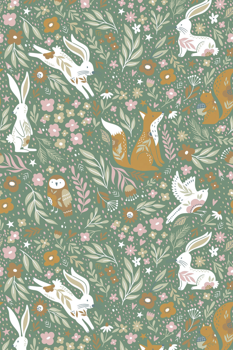 sage magical forest wallpaper pattern repeat