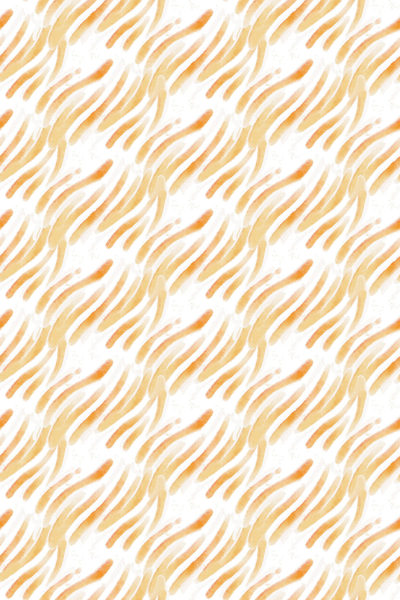 Abstract yellow and orange brush stroke pattern on a light background, peel and stick removable wallpaper.