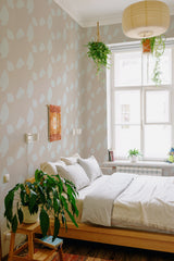 stick and peel wallpaper neutral geometry pattern bedroom boho wall decor green plants