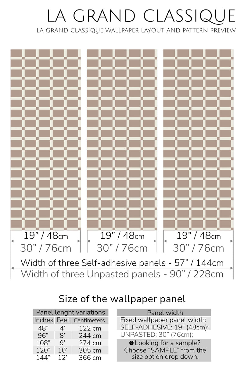 brown plaid peel and stick wallpaper specifiation