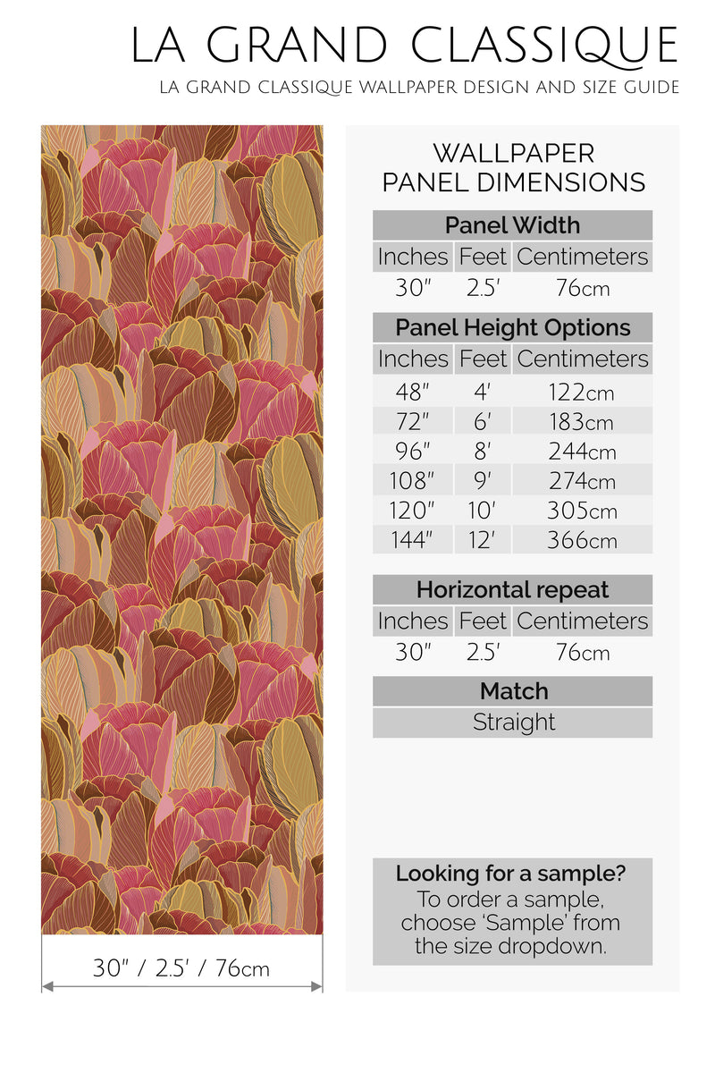 pink and ocher leaves peel and stick wallpaper specifiation