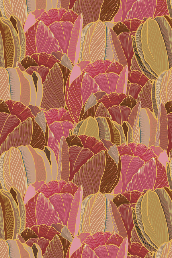 pink and ocher leaves wallpaper pattern repeat