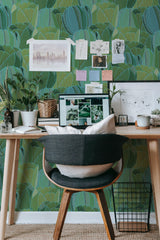 modern home office desk plants posters computer green and teal leaves stick on wallpaper