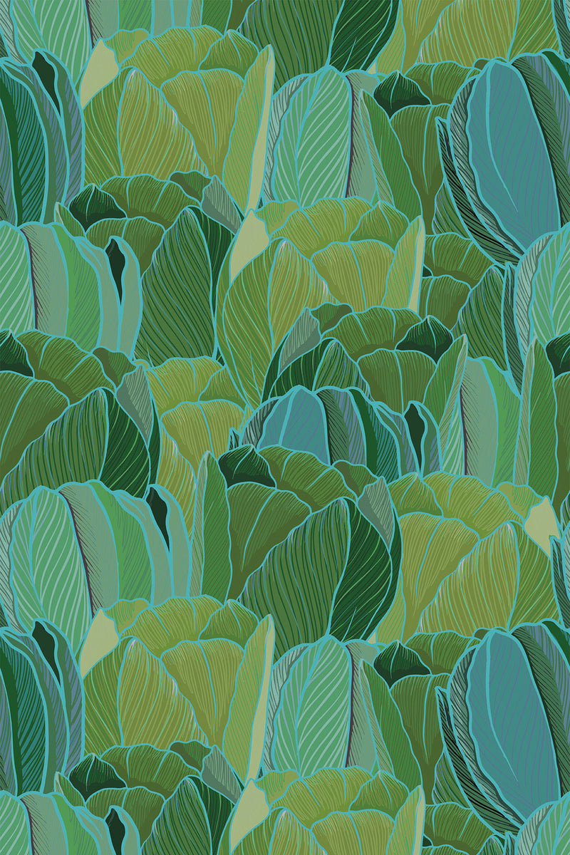 green and teal leaves wallpaper pattern repeat
