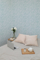 temporary wallpaper neutral seamless optical pattern cozy romantic bedroom interior