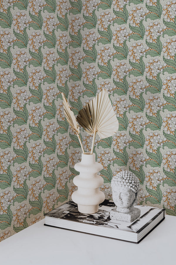 wallpaper for walls lillies of the valley pattern modern sophisticated vase statue home decor