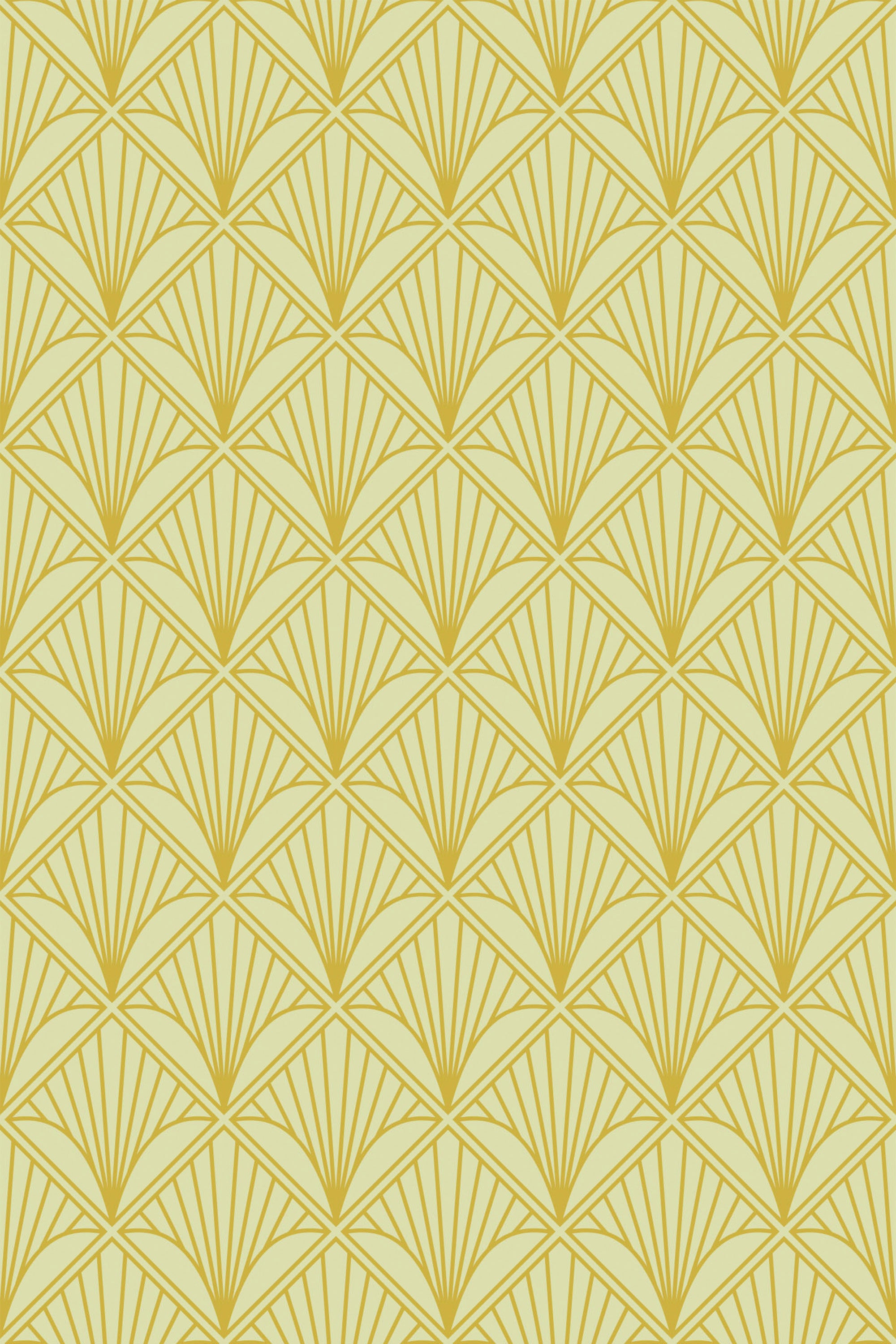 Geometric pattern with gold and beige hues in a vintage art deco style on a peel and stick removable wallpaper.