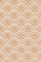 A repeating pattern of stylized terracotta and cream floral motifs with Art Deco influence, on a peel and stick removable wallpaper.