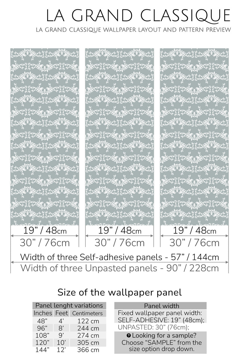 elegant damask peel and stick wallpaper specifiation