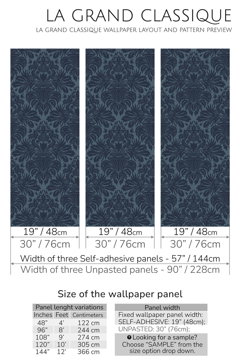 classic dark damask peel and stick wallpaper specifiation