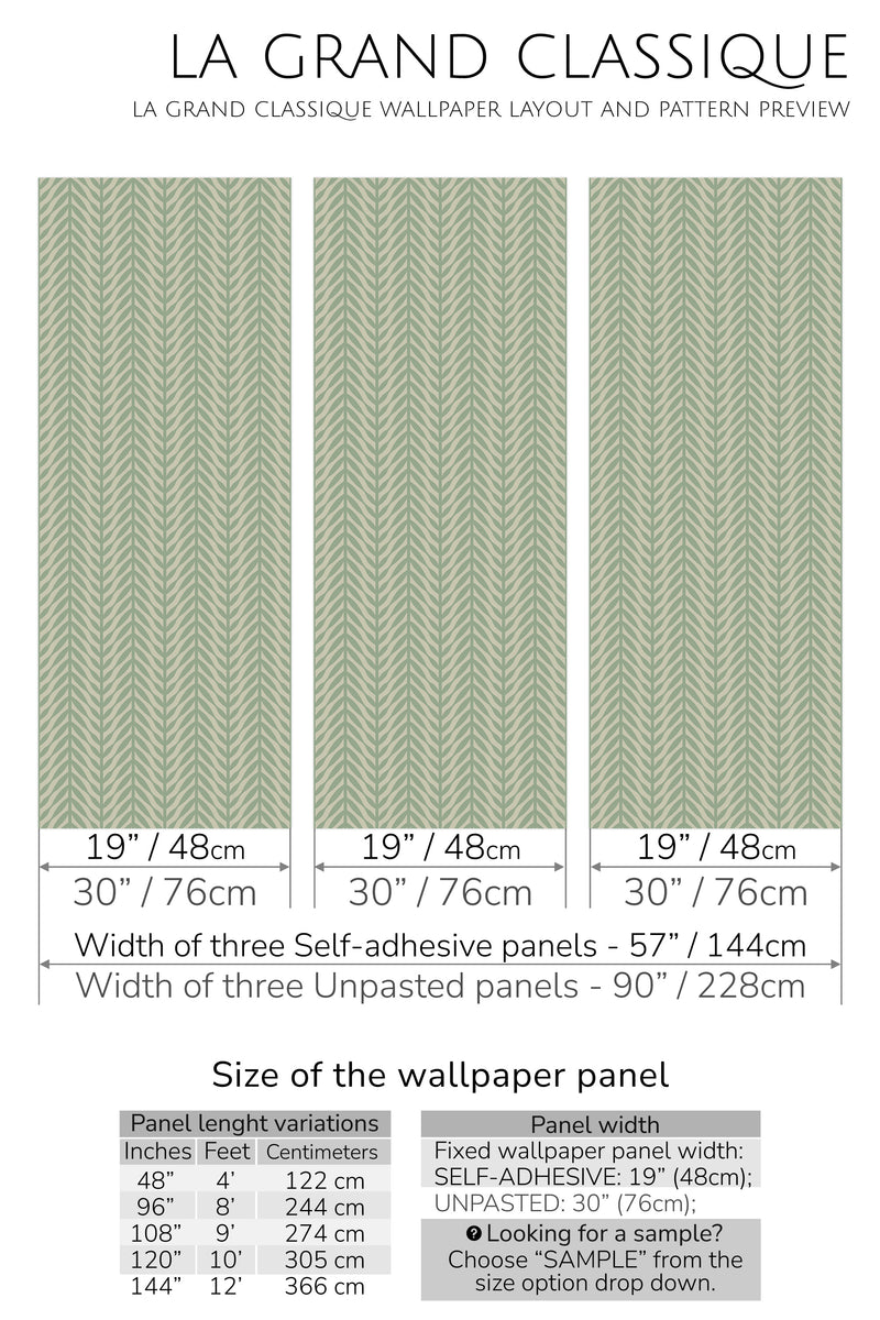 green herringbone peel and stick wallpaper specifiation