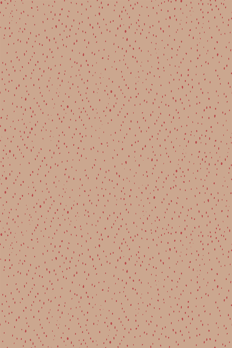 A tan background with an evenly distributed pattern of small red spots, suitable for interior decoration, peel and stick removable wallpaper.