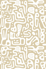 Abstract doodle patterns with irregular shapes and lines in a honey color on a light background, peel and stick removable wallpaper.