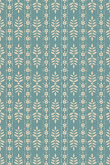 Elegant teal wallpaper with a symmetrical white classic leaf pattern throughout, making for a stylish peel and stick removable wallpaper.