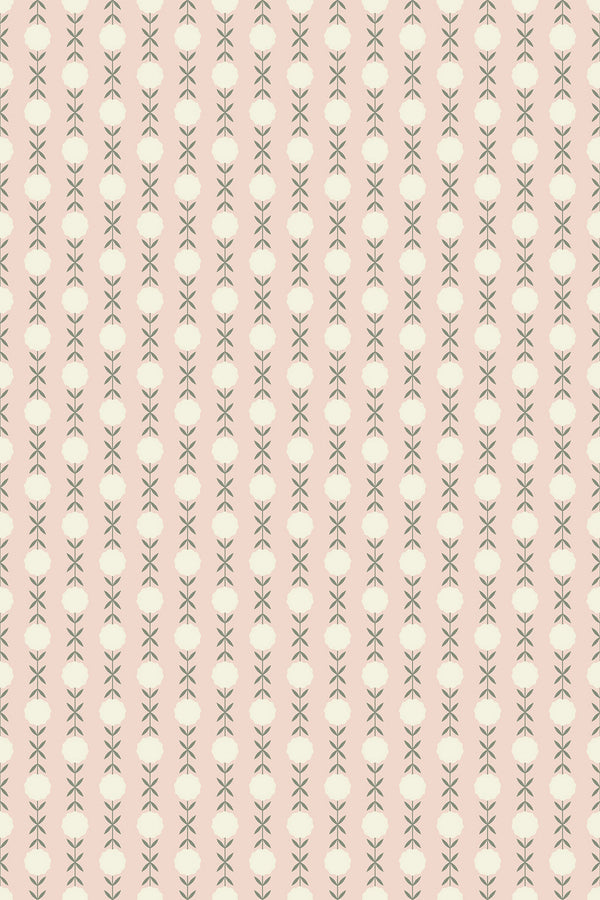 A seamless pattern of stylized cotton plants on a pale peach background, giving a delicate and charming vibe, ideal for a cozy interior. Peel and stick removable wallpaper.