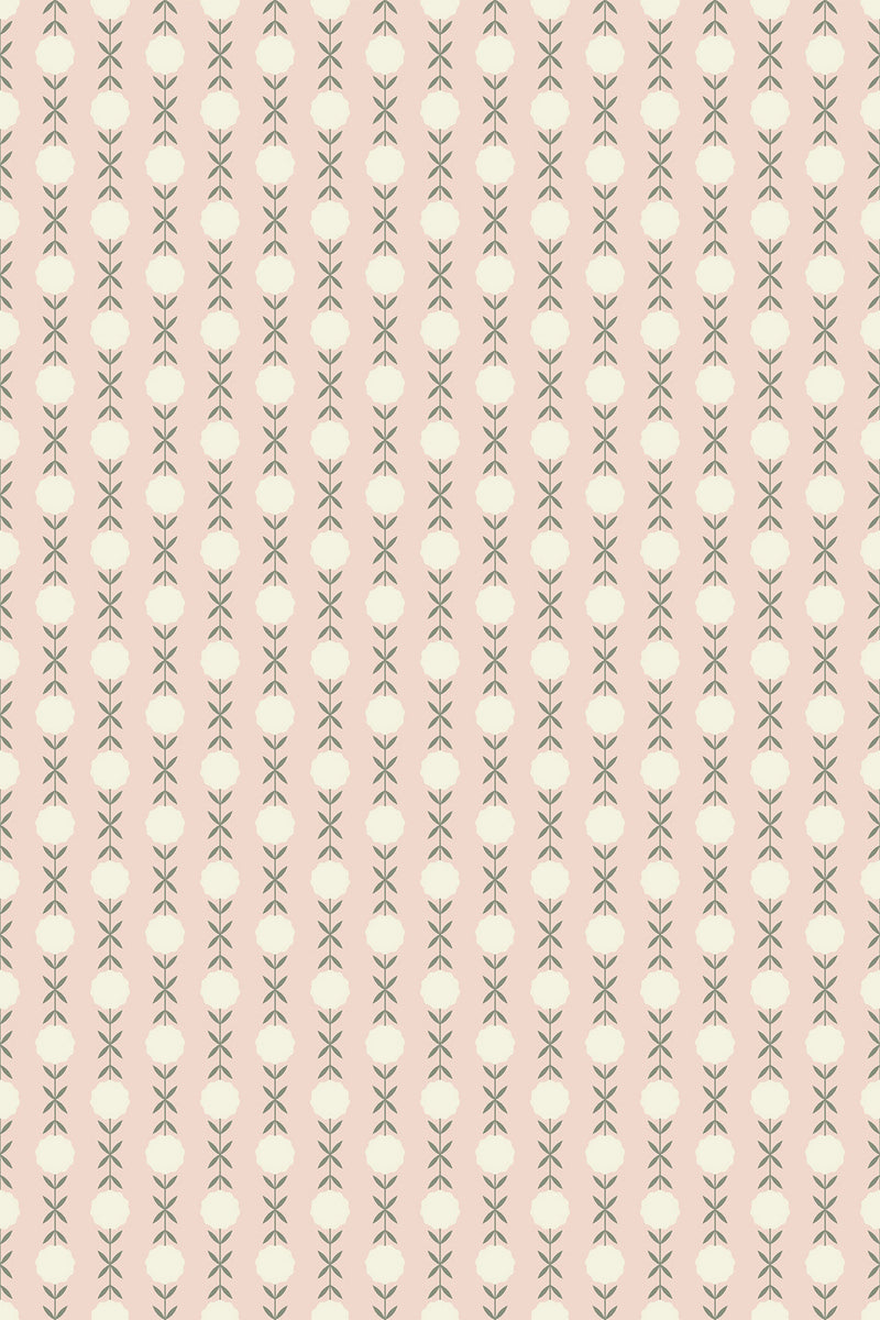 A seamless pattern of stylized cotton plants on a pale peach background, giving a delicate and charming vibe, ideal for a cozy interior. Peel and stick removable wallpaper.