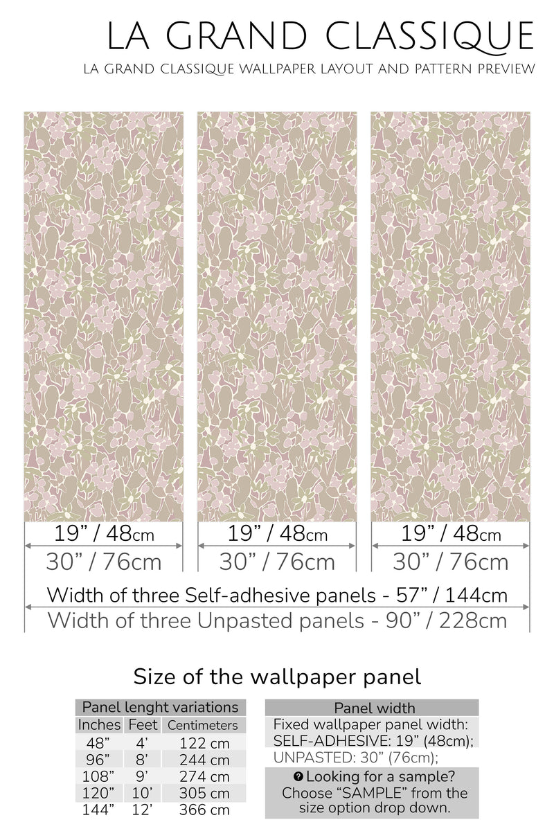 abstract neutral flower peel and stick wallpaper specifiation