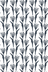 A pattern of stylized wildflowers in a monochrome color scheme, repeated seamlessly on a peel and stick removable wallpaper.