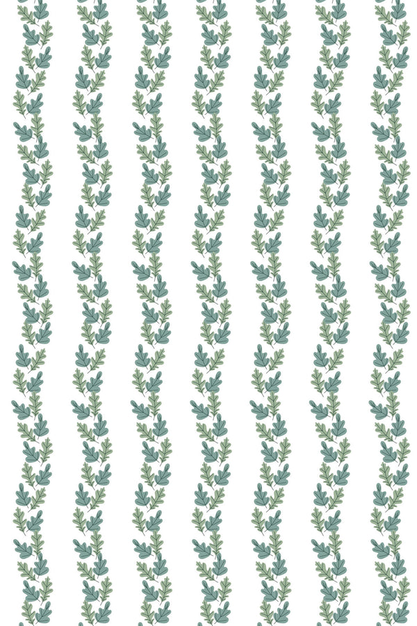 Elegant green wavy vines pattern on a white background, suitable for home decor as peel and stick removable wallpaper.