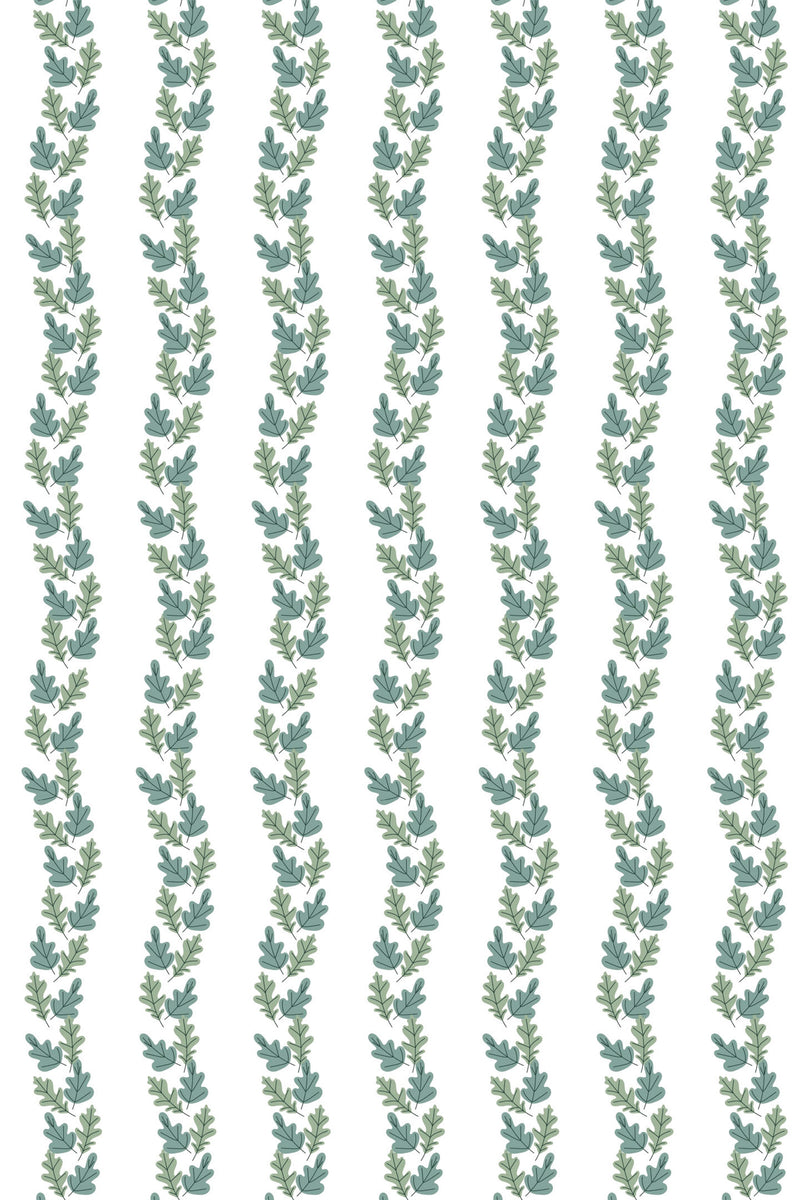 Elegant green wavy vines pattern on a white background, suitable for home decor as peel and stick removable wallpaper.