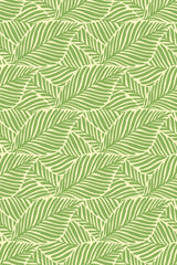 Pattern of overlapping green leaves on a light background, creating a vintage botanical look for a peel and stick removable wallpaper.