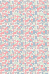 Colorful geometric shapes forming a playful pattern suitable for a child's room, peel and stick removable wallpaper.