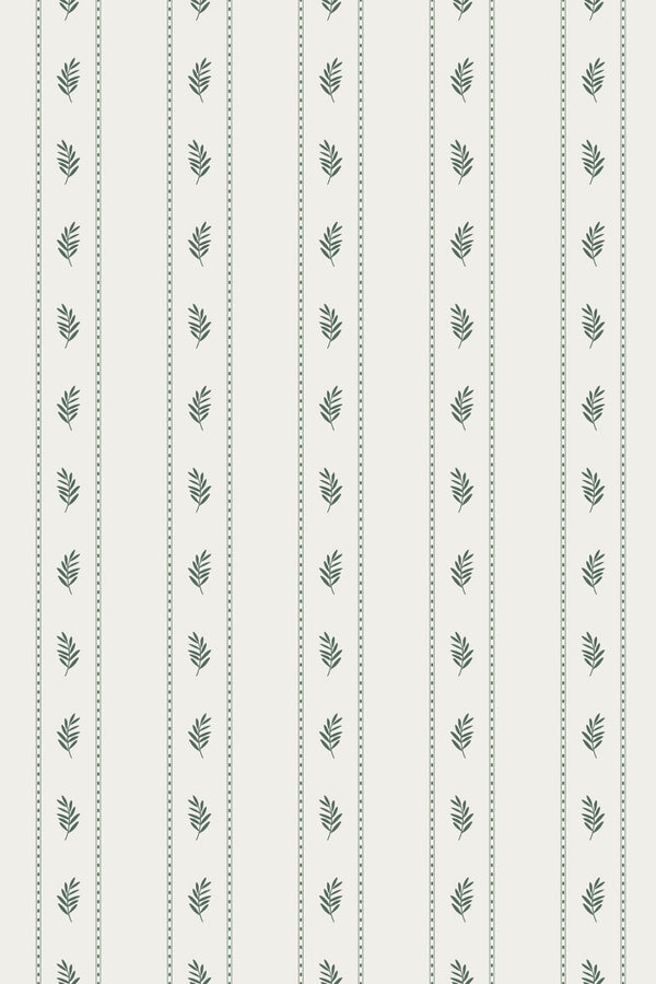 Elegant olive branch patterns on vertical lines against a pale background, named Vintage Olive Branch Lines, peel and stick removable wallpaper.