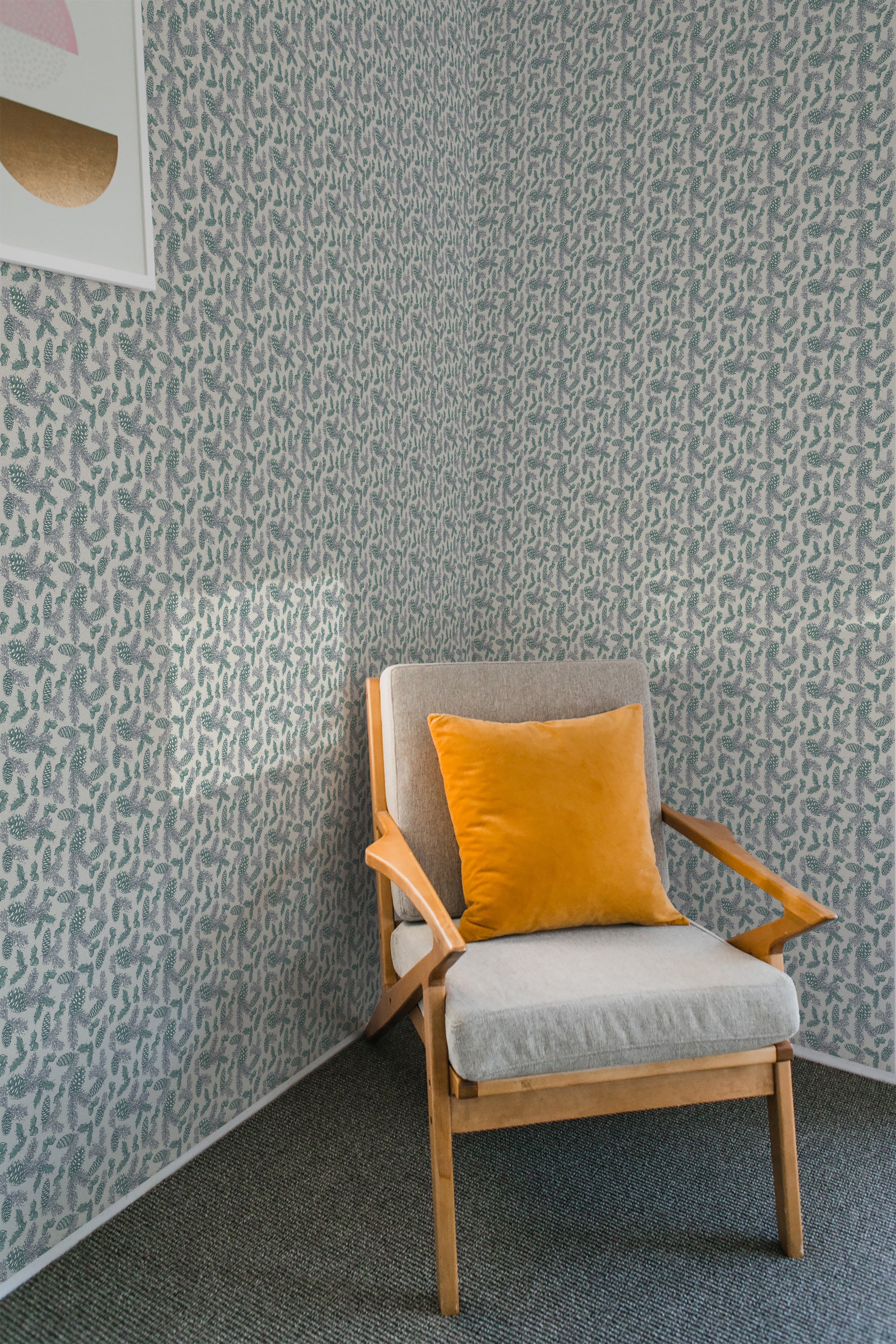 bedroom armchair cozy soft pillow interior gray winter pine peel and stick wall paper