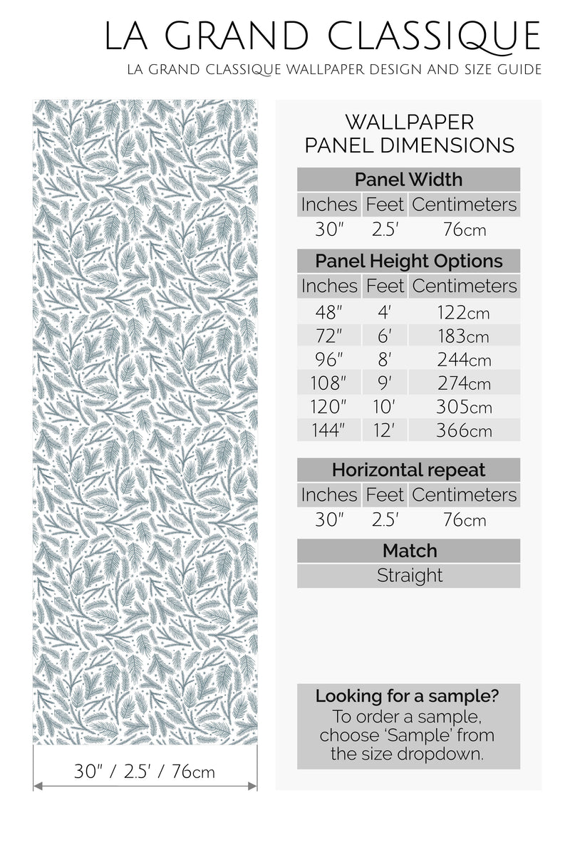 gray christmas branch peel and stick wallpaper specifiation