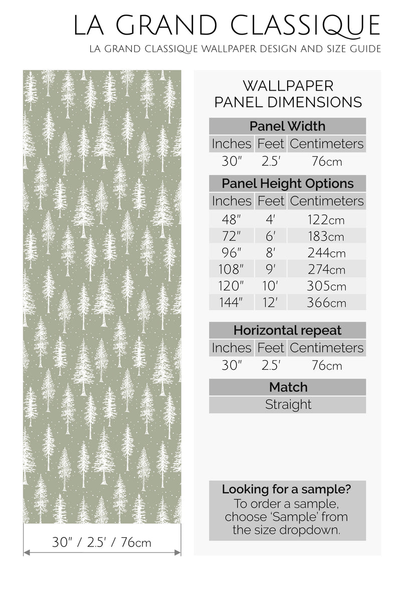 green winter forest peel and stick wallpaper specifiation