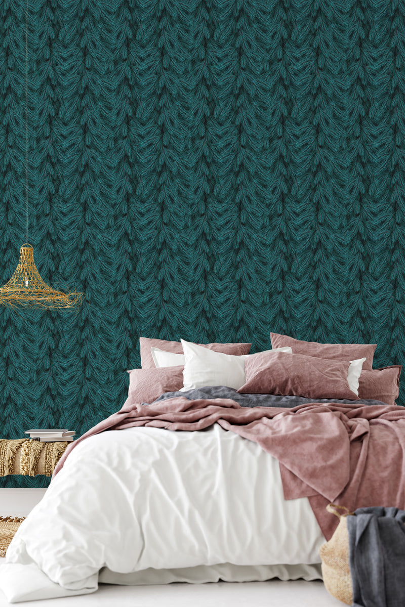 simple cozy bedroom pillows blankets christmas pine wall decor